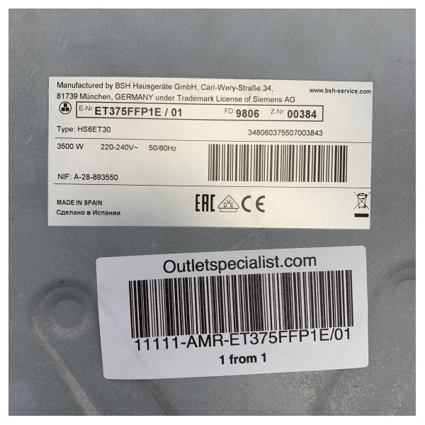 Siemens użat doppju ta '30 cm domino induzzjoni hob - et375ffp1e / 01