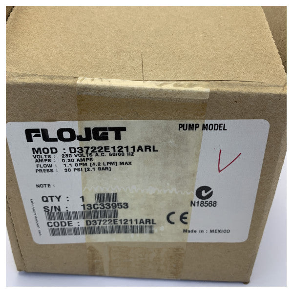 Flojet 600D3722E1 Diaphragm Pump 230V 4.2L/min 30 PSI