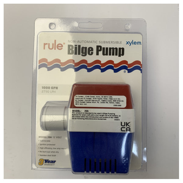 Pompa di sentina sommersa da 1000 GPH 12V 3785L/ora