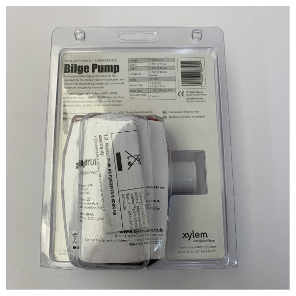 Pompa di sentina sommersa da 1000 GPH 12V 3785L/ora