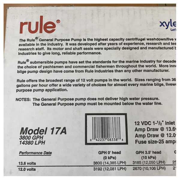 مضخة غاطسة Rule 17AM 3800 GPH 12V - مضخة حوض سفينة قوية