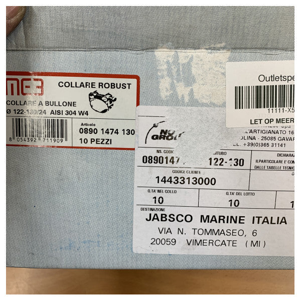 Jabsco Marine Edelstahl W4 Heavy Duty Schlauchschelle 122-130 mm - Set mit 10 Stück