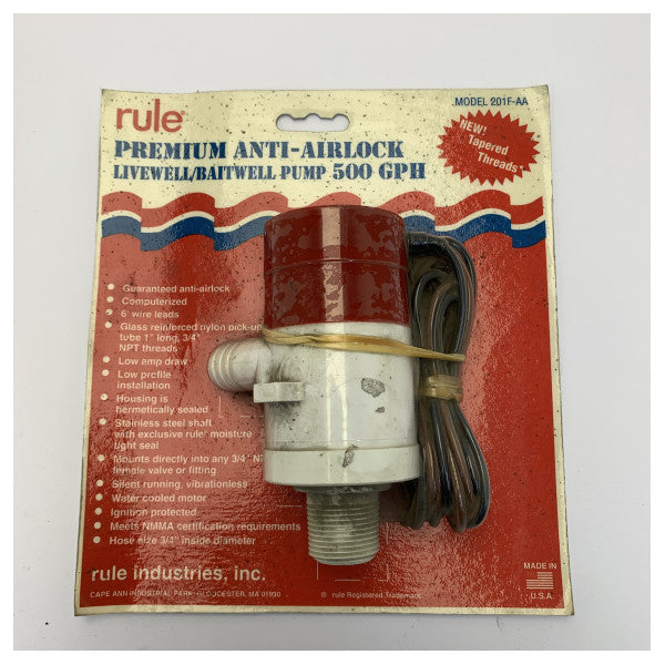 Rule 500 GPH Rule Premium Anti-Airlock pompa do zbiornika na żywe przynęty/przynęty z obiegiem wody -201F-AA