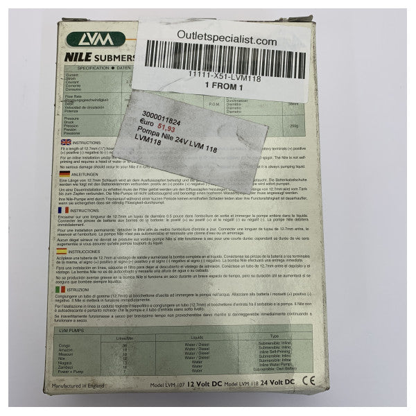 LVM Nile 118 Pompa Submersible u Inline 24V - Fuel u Ilma