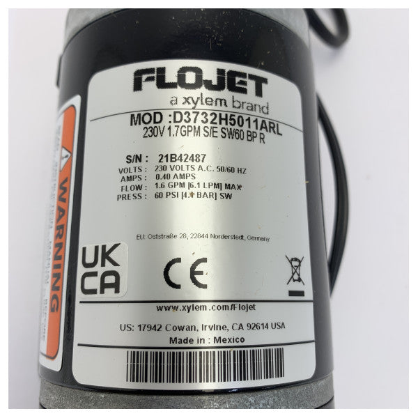 مضخة مياه عذبة Flojet MPU 230V E/S 2C SW60 بسعة 6.1 لتر/دقيقة وضغط 60 Psi - D3732H5011ARL