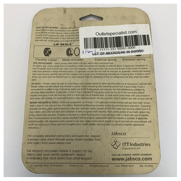 Zestaw wirnika pompy wody morskiej Jabsco 90061-0006