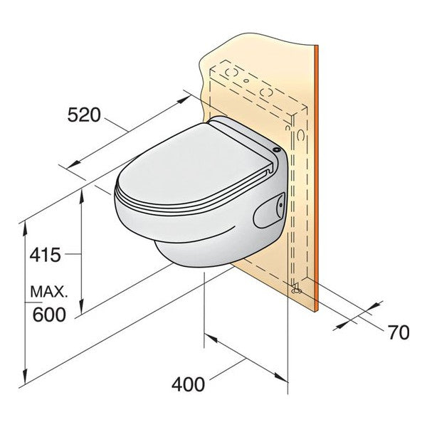 Vetus HATO hengende elektrisk toalett 24V - HATO24C