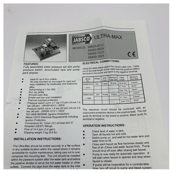 Jabsco 59451-1024 Ultra Max drikkevannspumpesystem 24V - 13L/min HP