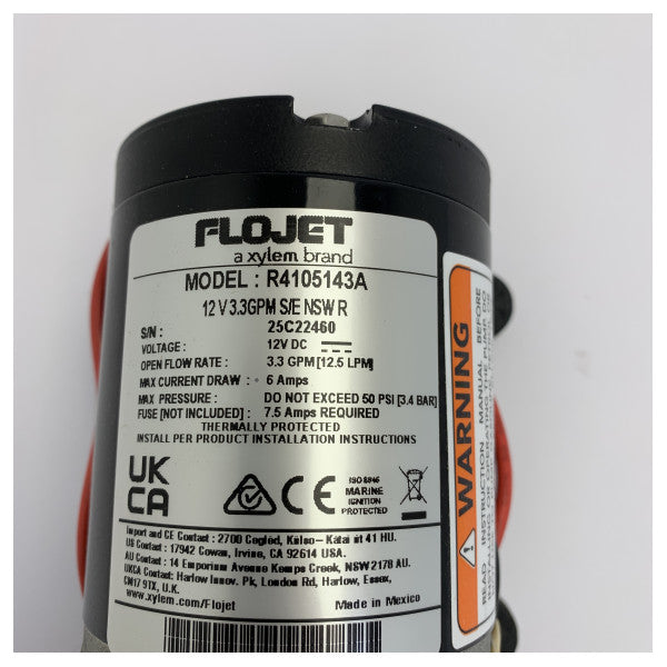 Flojet R4105143A Quad II Diaphragm Pump 12V - 12.5 LPM Marine Discharge Pump