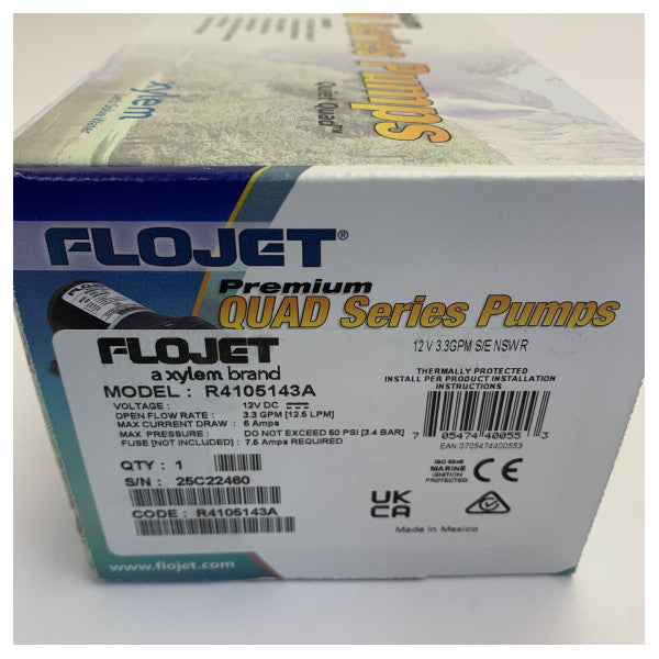 Flojet R4105143A Quad II Diaphragm Pump 12V - 12.5 LPM Marine Discharge Pump
