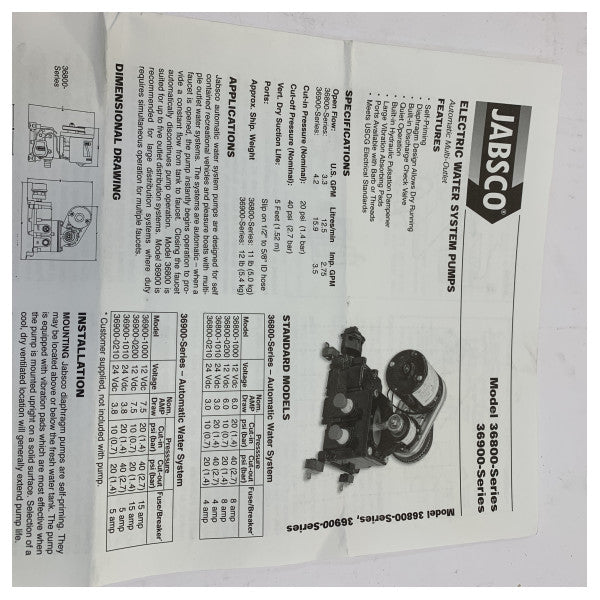 Pompa tal-ilma tax-xorb Jabsco PAR 36900-0200 Autoclave 12V