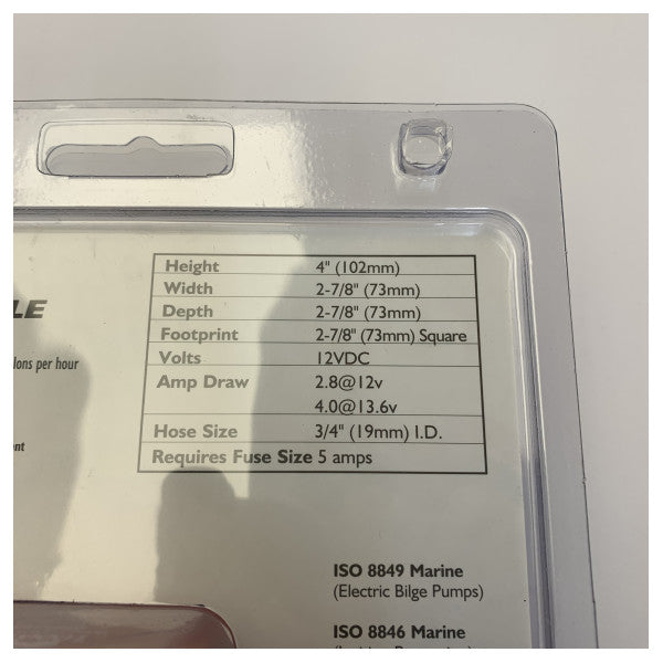 Bomba de achique marina sumergible Rule 800 GPH 12V - Serie Square 20F