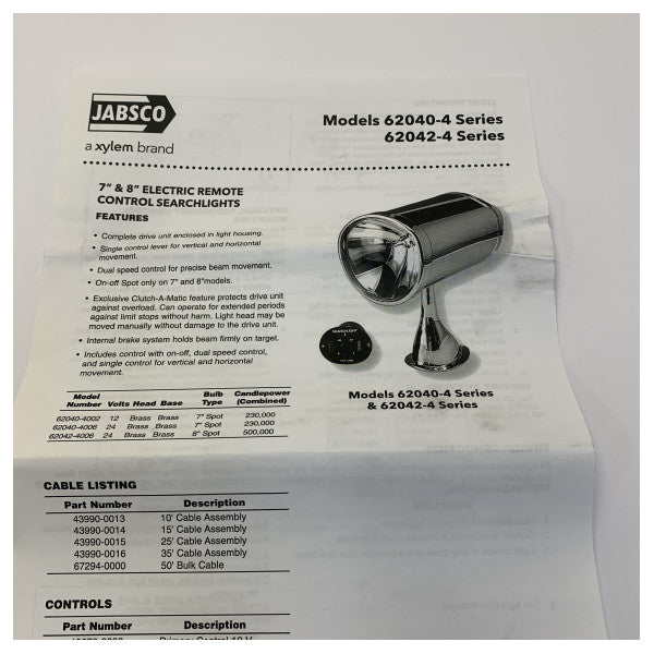 Jabsco 62040-4006 Holofote Marítimo - Farol de Busca de Montagem Fixa em Cromo de 7 Polegadas - 24V