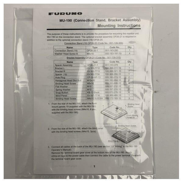Suporte de Conexão para Monitor Marinho Furuno OP26-20 MU-190