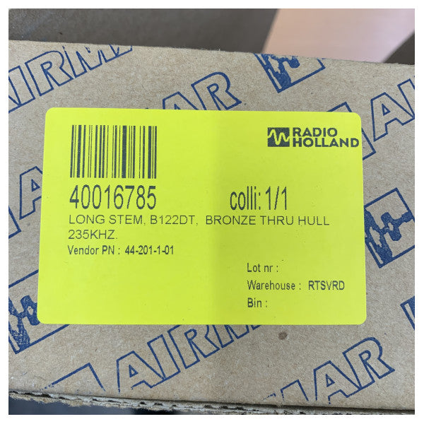 Transductor pasacascos de bronce de mástil largo Airmar B122 DT 235 kHz de profundidad y temperatura