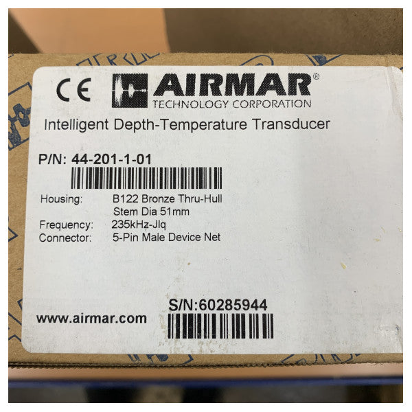 Transductor pasacascos de bronce de mástil largo Airmar B122 DT 235 kHz de profundidad y temperatura