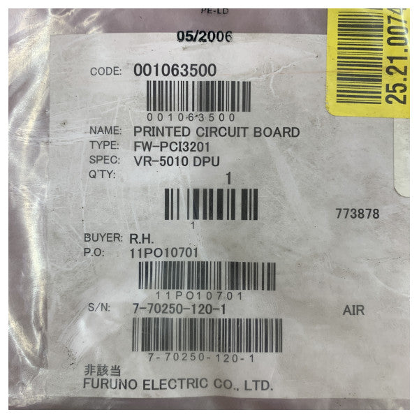Furuno VR-5010 VDR PCB FW-PCI3201 merielektroniikkakortti