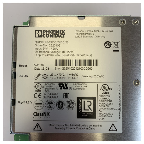 Phoenix Contact QUINT-PS/24DC/24DC/20 DC/DC-omvandlare 24V 20A 2320102 - Oanvänd
