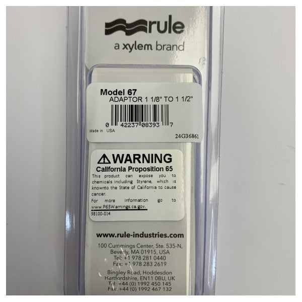 Rule Marine ストレート配管アダプター 1-1/2インチから 1-1/8インチ - 部品67