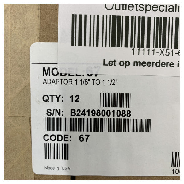 Rule Marine ストレート配管アダプター 1-1/2インチから 1-1/8インチ - 部品67