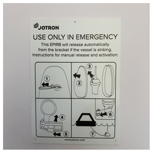 Jotron Tron 60S EPIRB Instruction Label - Part 87049 - Marine Safety Accessory