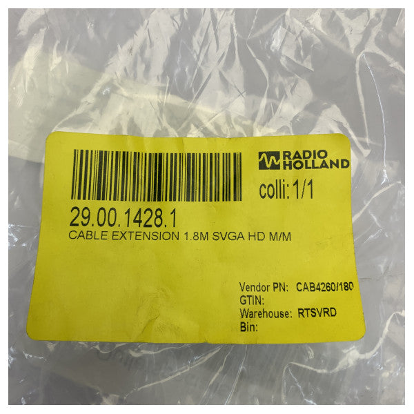 COPARTNER SVGA HD-skärmkabel M/M 1,8 m med ferritkärnor - CAB4260-180