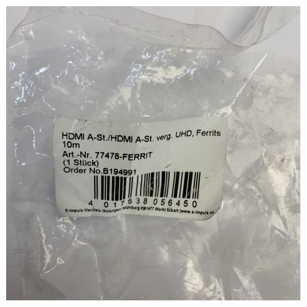 10 m högkvalitativ HDMI-kabel med ferritkärna - låg störning