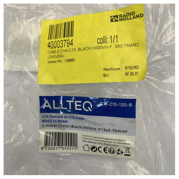 Przewód zasilający H05VV-F C14 do C15 - 3x0,75 mm² 250V/6A - przedłużacz 2 m