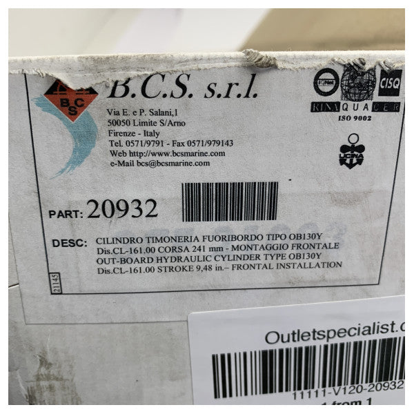 BCS油圧操舵シリンダーOB130Y(船外機用) - 20932