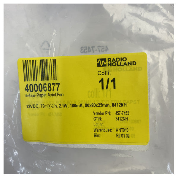 مروحة محورية Ebm-papst 8412NH 12VDC 80x80x25mm 79م³/ساعة 2.1W