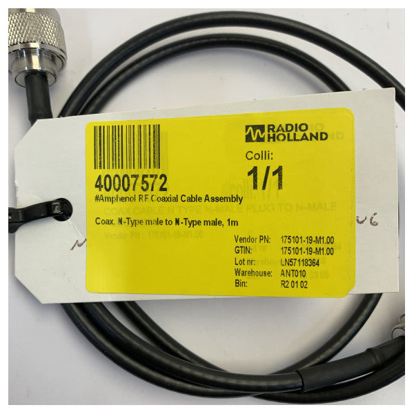 Amphenol RF коаксиален кабелен монтаж N-тип мъжки към N-тип мъжки 1 m - 175101-19-M1