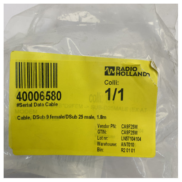 AT Serial datakabel DB9 hun til DB25 han RS232 1,8 m