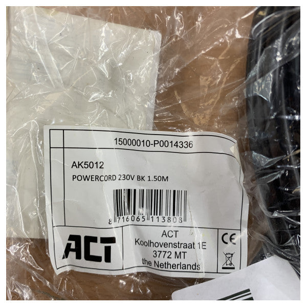 Cabo de alimentação ACT AK5012 1,5 m CEE7/7 macho em ângulo para conector C13