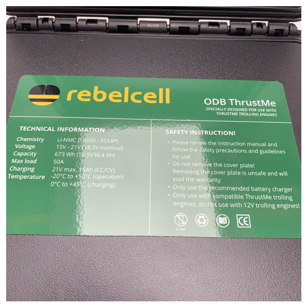 Rebelcell 18036ODBTM Høy kapasitet 18.5V Li-NMC batteri for ThrustMe trollingmotorer