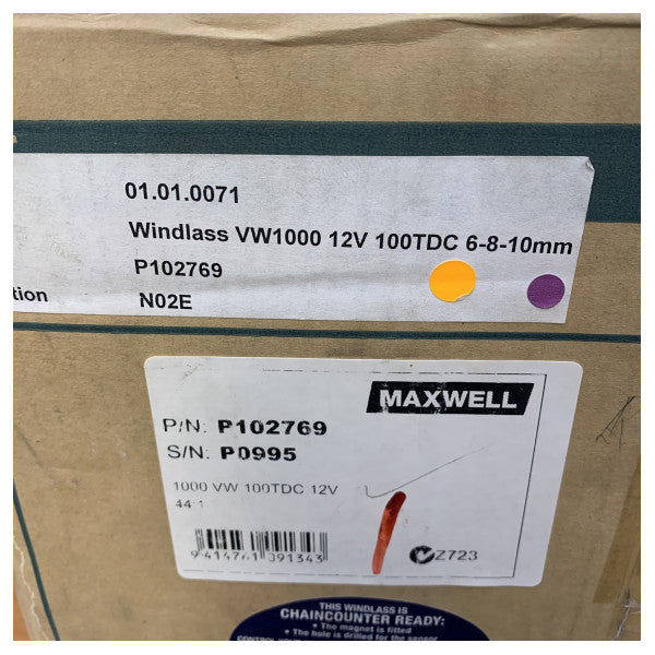 Maxwell P102769 1000VW 100TDC molinete de ancla con polea+tambor 12V 1000W