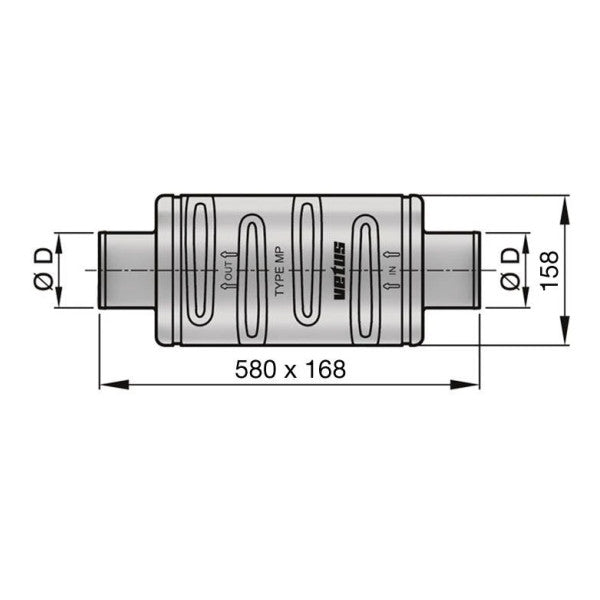 Vetus DEMPMP100 Silencer for 102mm Exhaust hose 580x168mm