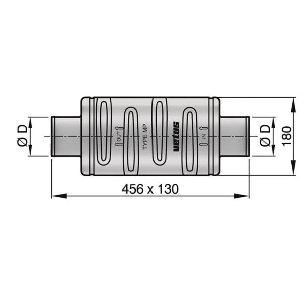 Vetus DEMPMP90 Silencer for 90mm Exhaust Hose 456x130mm