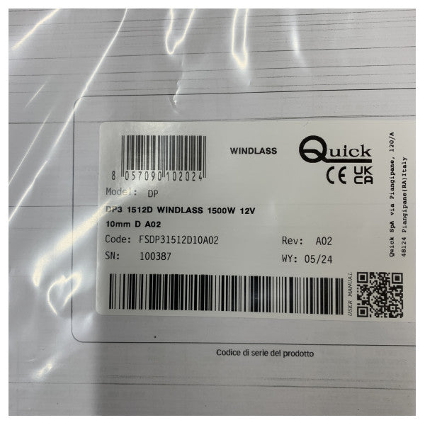 Quick Prince DP3 Guindeau électrique vertical 1500W 12V avec tambour/cabestan - 10mm