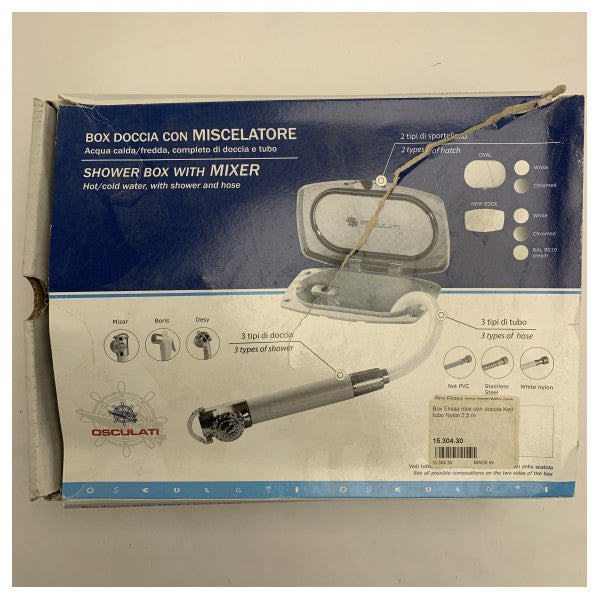 Osculati ステンレス製シャワーボックス(ミキサー付) - 耐久性に優れた2.5mナイロンホース(ボート・ヨット用
