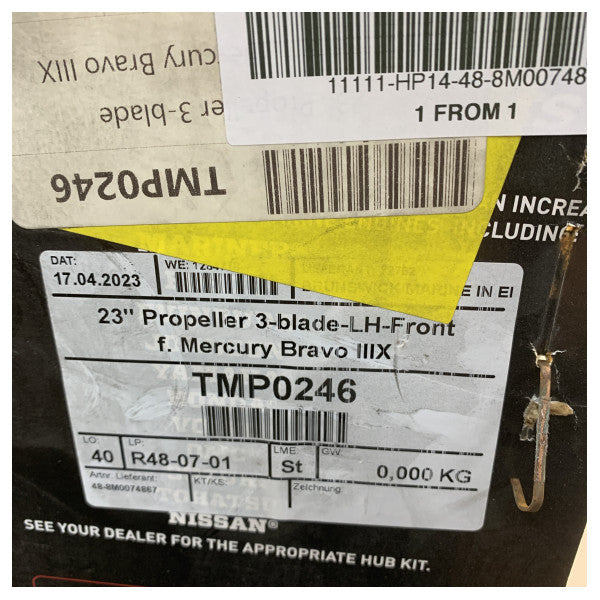 Mercury Marine Bravo 3 Propeller 48-8M0074867 Stainless Steel 4 Blade 16 x 23LH