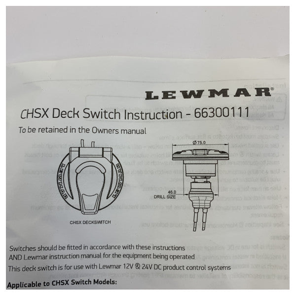 Lewmar CHSX Deck Switch for Electric Winch Footswitch - 68001256