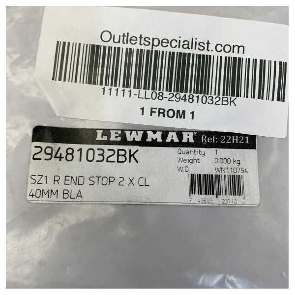 Lewmar Size 1 End Stop with Double 40mm Control Block - Black - 29481032BK