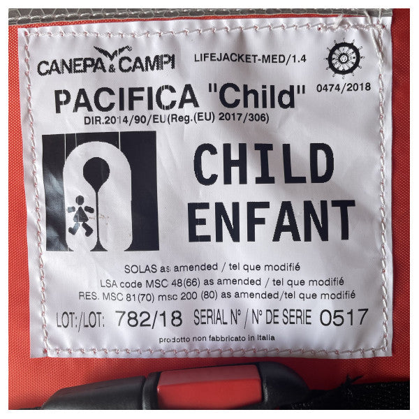 子供用ライフジャケット パシフィカ – SOLAS認証の子供用ベスト 15-43 kg オレンジの安全
