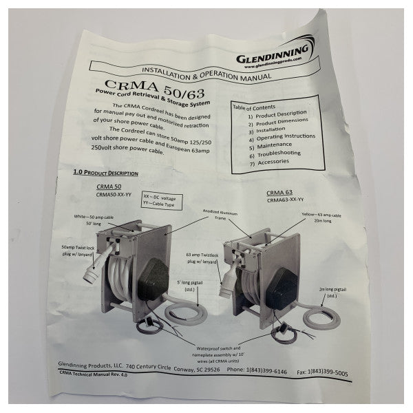 Glendinning CRMA50-12V Marine Shore Power Cable Master - 15m 6/3 USA Molded Cabl