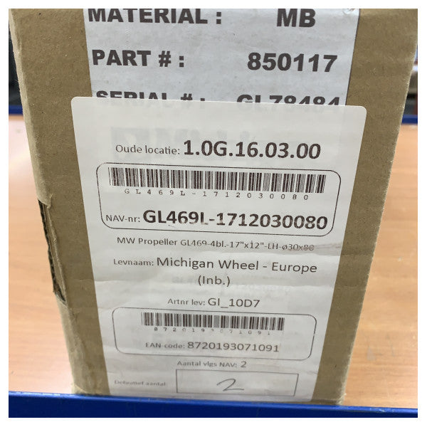 Michigan Propellers 4-Blade Brass Propeller GL469 17x12 LH 30mm - 850117
