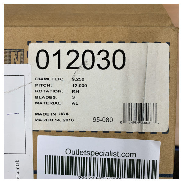 Hélice de aluminio Michigan Match de 3 palas 9-1/4x12 RH - 12030