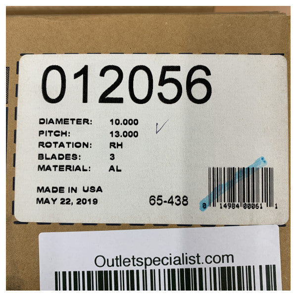 Michigan Match 3-bladet aluminiumsbådpropel 10x13 RH - 12056