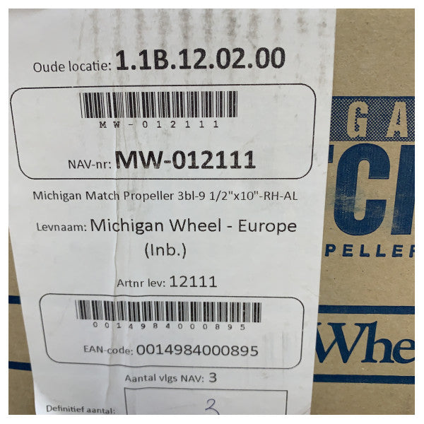 Michigan Match 3-blads aluminiums-marinepropell 9.5 x10 RH - 12111