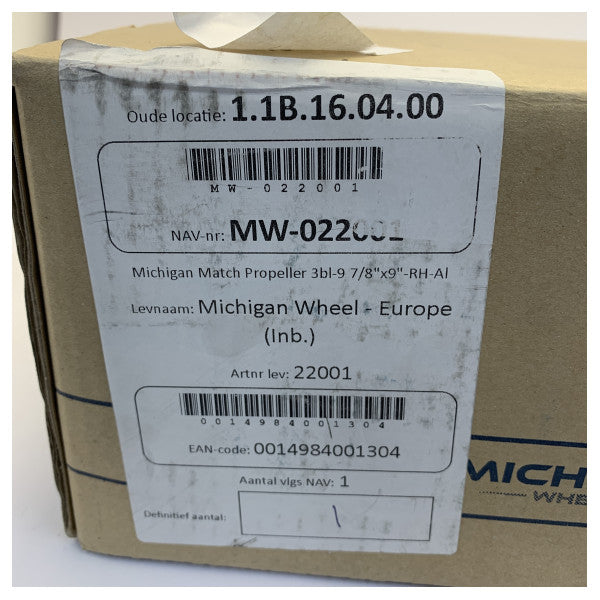 Michigan Match 3-blads aluminium marinepropell 9 7/8 x 9 RH - 22001
