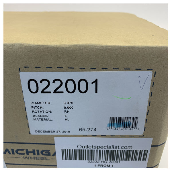 Michigan Match 3-blads aluminium marinepropell 9 7/8 x 9 RH - 22001